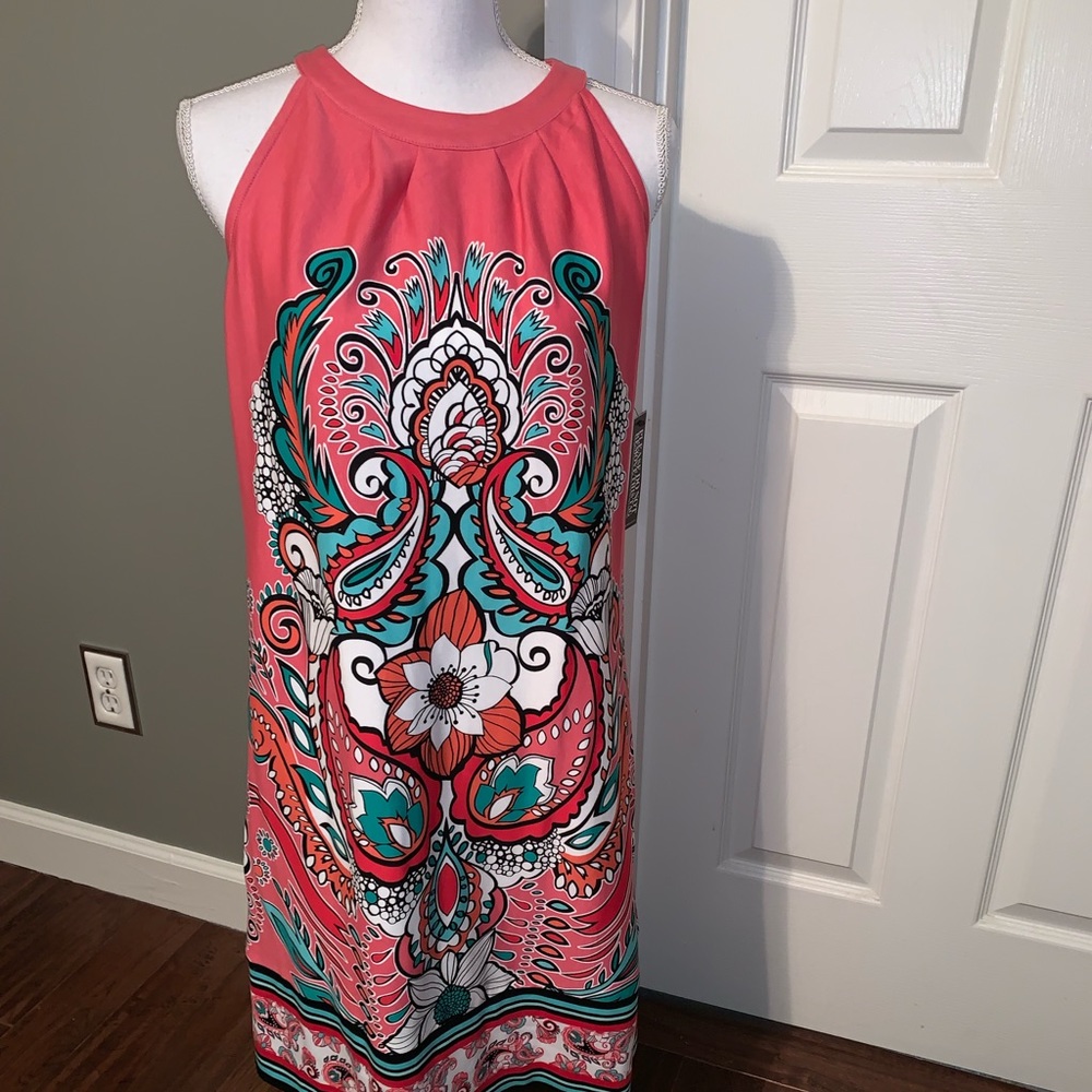 New York & Company- Hot Pink/Black & White Dress